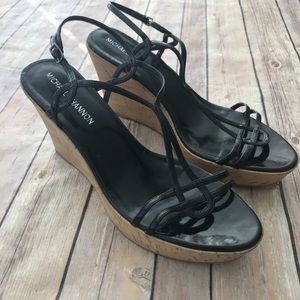 Michael Shannon Black Cork Wedge Sandals